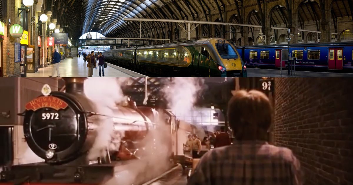 King’s Cross en Londres, Inglaterra, como el andén 9 ¾ en Harry Potter y la Piedra Filosofal