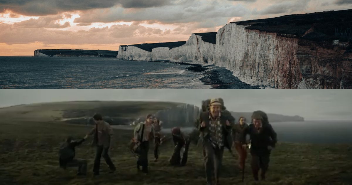 Los acantilados de Seven Sisters en East Sussex como el lugar donde Harry, Hermione, los Weasley y los Diggory usan el traslador para para ir a la Copa Mundial de Quidditch en Harry Potter y el Cáliz de Fuego