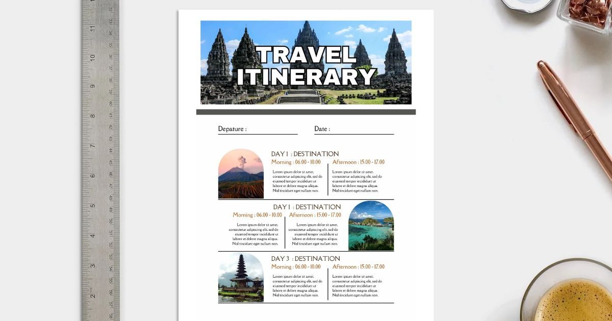 Plantilla de itinerario de viaje editable